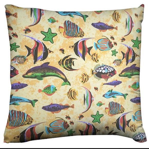 Cotton Fish Aquarium Animal Print Decorative Throw Pillow/Sham Cushion Cover Yellow
