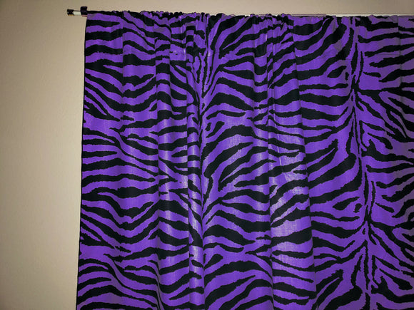 Cotton Curtain Animal Print Zebra Stripes Purple 58 Inch Wide