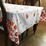 Cotton Tablecloth Fruits Print Apples and Cherries Border White
