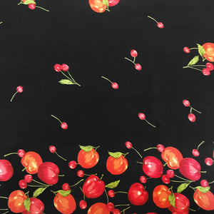 Cotton Window Valance Fruits Print 58 Inch Wide Falling Apples and Cherries - Black