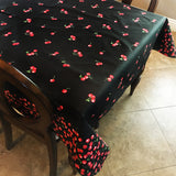 Cotton Tablecloth Fruits Print Big Cherries Border Black