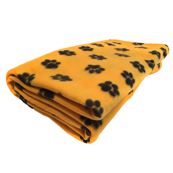 Fleece Blanket Paw Prints on Yellow