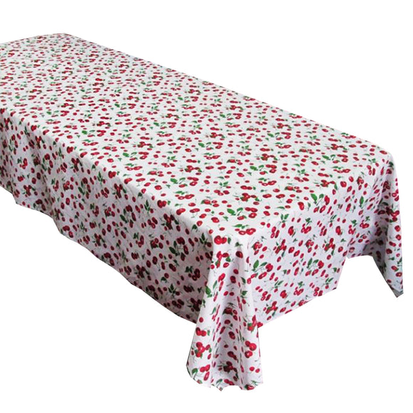Cotton Tablecloth Fruits Print Cherries Allover White