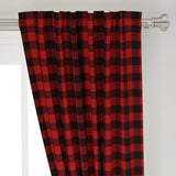 Poplin Buffalo Checkered Window Curtain 56 Inch Wide Black and Red