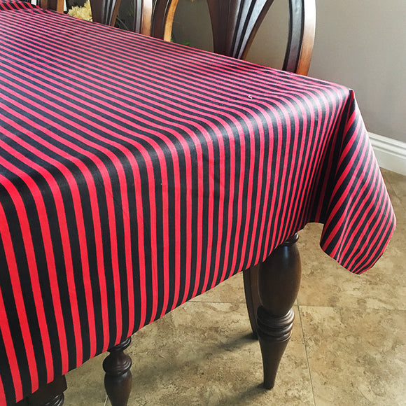Cotton Tablecloth Stripes Print / Half Inch Wide Stripe Red and Black