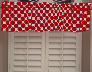 Cotton Window Valance Polka Dots Print 58 Inch Wide / Large Dots Red on White