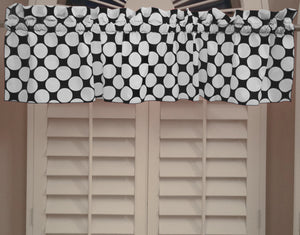 Cotton Window Valance Polka Dots Print 58 Inch Wide / Large Dots White on Black