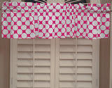 Cotton Window Valance Polka Dots Print 58 Inch Wide / Large Dots - White on Fuchsia
