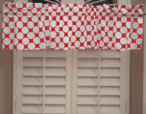 Cotton Window Valance Polka Dots Print 58 Inch Wide / Large Dots White on Red
