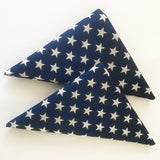 Table Set 4th of July Decor includes 1 Solid Red Tablecloth, a Set of Napkins (half red/white stripe and half navy blue star) and 1 Table Runner of your Choice