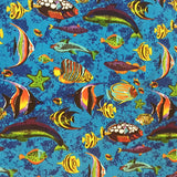 Cotton Tablecloth Animal Print Fish Aquarium Dark Blue