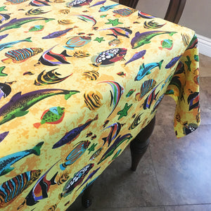 Cotton Tablecloth Animal Print Fish Aquarium Yellow