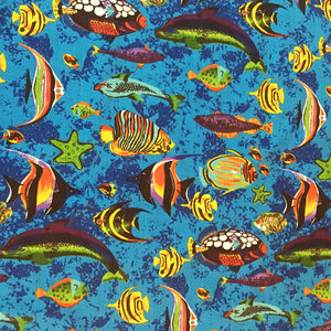 Poly-Cotton Fish Aquarium Print Fabric 58" Wide by 180"(5-Yards) for Arts, Crafts, & Sewing