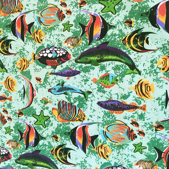 Poly-Cotton Fish Aquarium Print Fabric 58