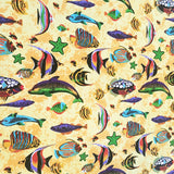 Poly-Cotton Fish Aquarium Print Fabric 58" Wide by 36"(1-Yard) for Arts, Crafts, & Sewing