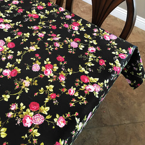 Cotton Tablecloth Floral Print Vintage Floral Large Roses Black