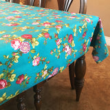 Cotton Tablecloth Floral Print Vintage Floral Large Roses Teal Blue