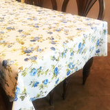 Cotton Tablecloth Floral Print Vintage Floral Large Roses Blue on White